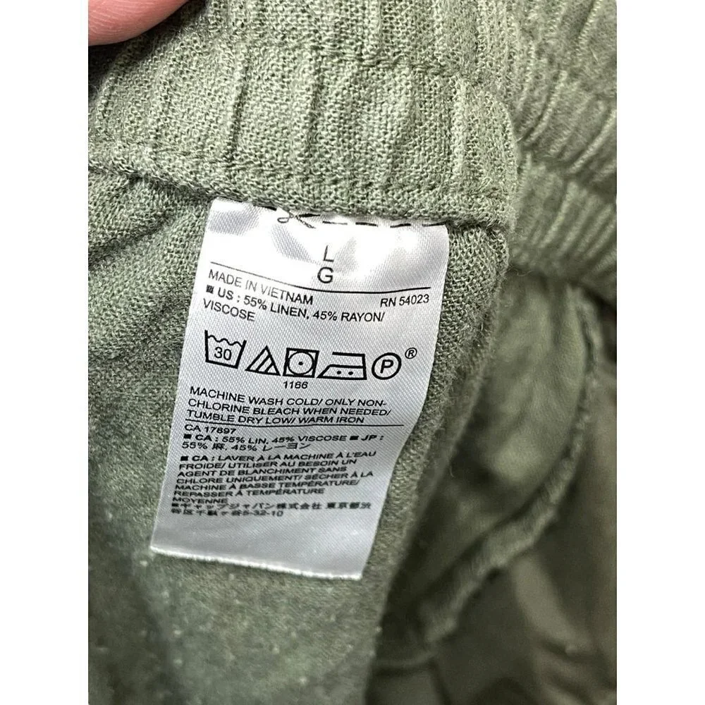 Banana Republic Green Lounge Cargo Cropped Jogger Linen Blend Pull On Pant Large